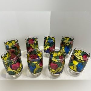 LIBBEY Glass Ice Tea Tumbler Stained Glass Fruit 16 oz Floral